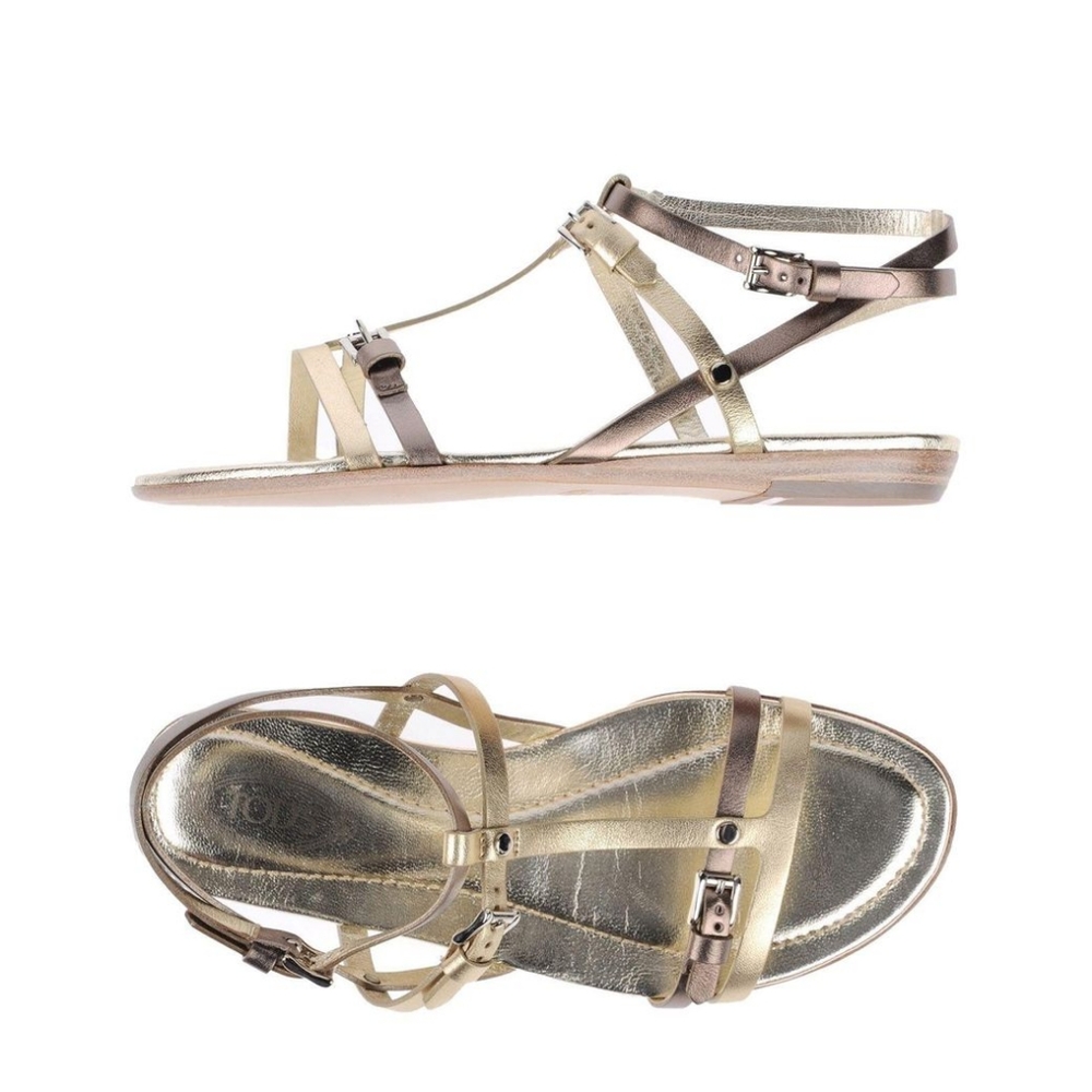 Tod's Metallic Strappy Flat Sandals 41